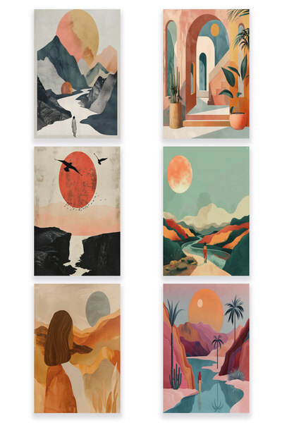 qoeuyl boutique Σετ με θέμα Bohemian Nature 6 No:3 Retro Vintage 18x27 MDF Ξύ...