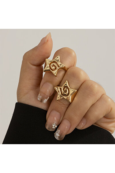 Choice مجموعة من 2 قطعة من خواتم معدنية مفتوحة على شكل نجمة مجوفة غير منتظمة ...