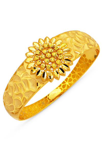 Bilezikci Çiçek Model 14 Ayar Altın Kelepçe Bilezik