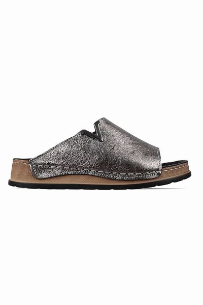 Lal Shoes & Bags Papuci de damă Badeni din piele naturală cu cataramă în V-ANTRACIT