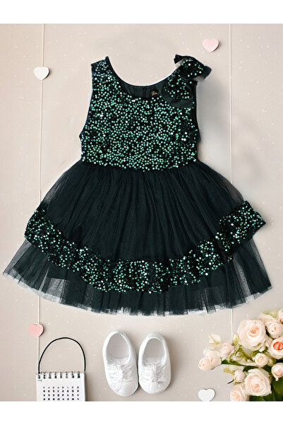 Bella Moda By Styli فستان حفلات مزين بالترتر مع طبقات من القماش الشبكي