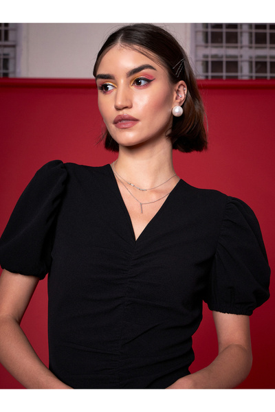 Sassafras By Styli Front Ruched Detail A-Line Midi Dress