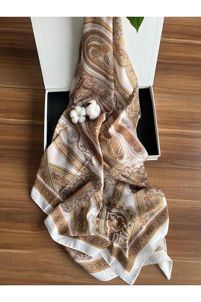 VaVscarfs Etro Pattern Cotton Silk Shawl Caramel-Ecru