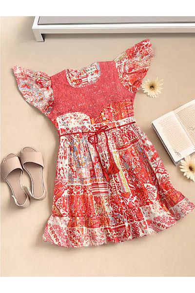Bella Moda By Styli All-Over Print Lace Detail Dress