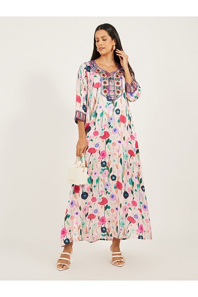 Maxim Creation By Styli Printed Stain Embroidered A-Line Kaftan
