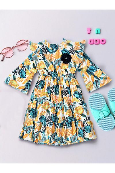 Bella Moda By Styli All-Over Print Floral Applique Tiered Dress