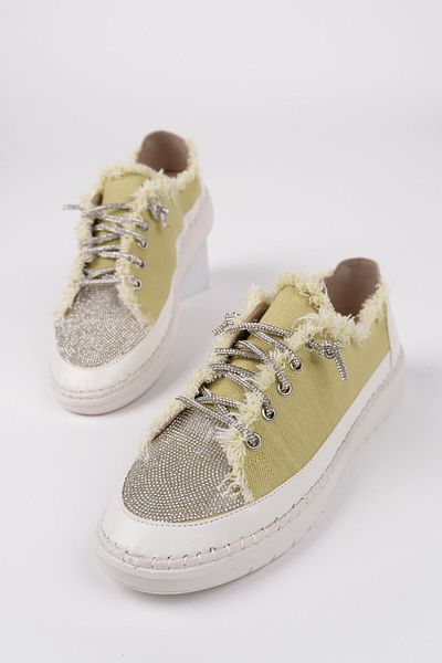 MUGGO Pantofi sport casual pentru femei, cu șireturi, cu strasuri, din denim