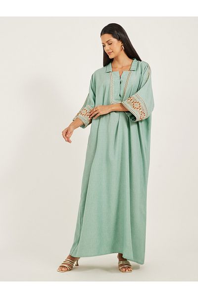 Maxim Creation By Styli Embroidered Notch Neck A-Line Kaftan