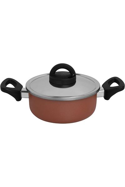 Trust Pro Non Stick Stew Pot With Steel Lid & 2 Layered Aluminium Coating, 20 cm, Brown
