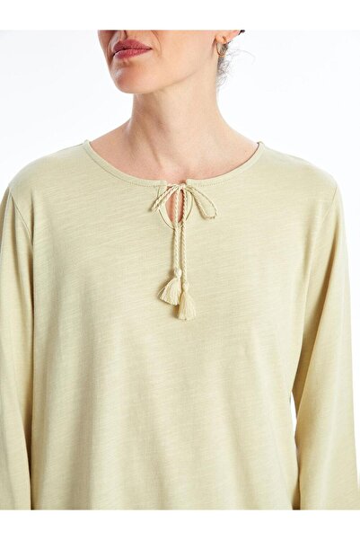 LC Waikiki Tie-Up Neckline Plain Long Sleeve Women's Blouse (S4)