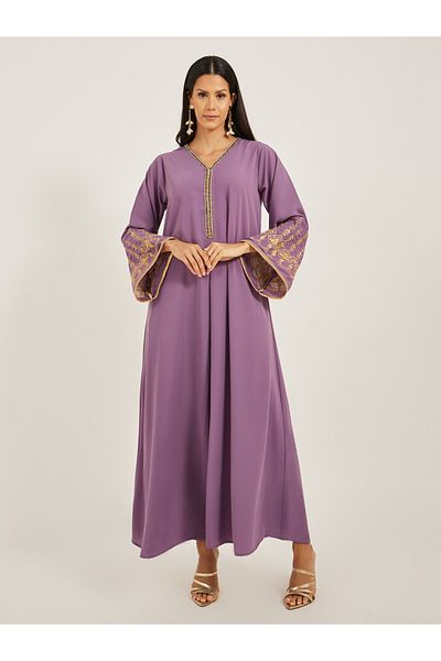 Maxim Creation By Styli Embroidered V-Neck Flared Kaftan