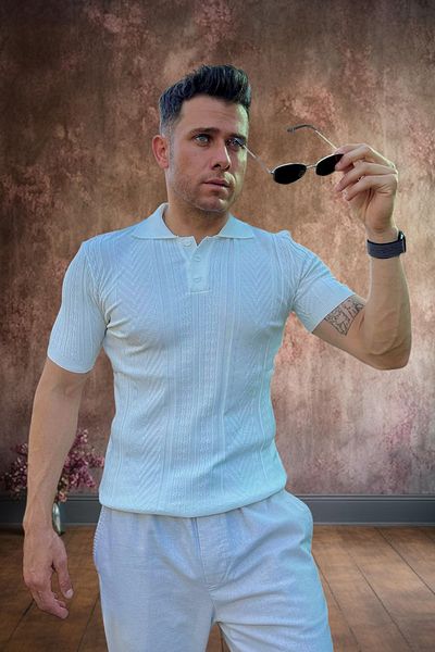 BİRBEYSTORE Ανδρικό πλεκτό T-Shirt Polo Neck Slim Fit