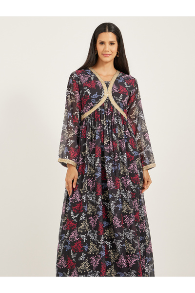 Maxim Creation By Styli Printed A-Line Lace V-Neck Kaftan