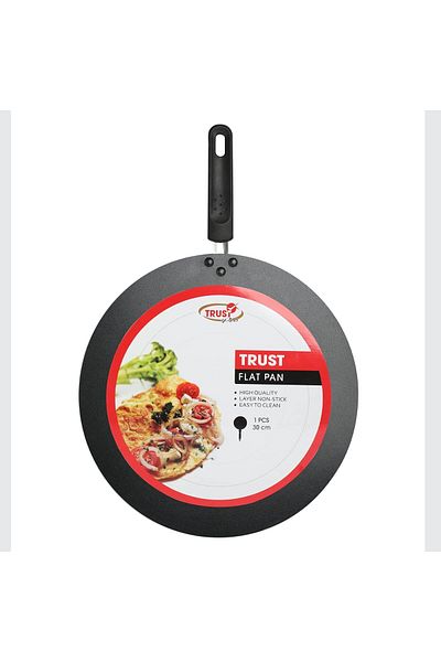 Trust Pro Non Stick Flat Pan Cookware with 2 Layered Aluminium Coating, 30 cm, Brown