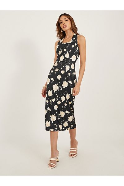 Styli Floral Print Strappy Bodycon Midi Dress
