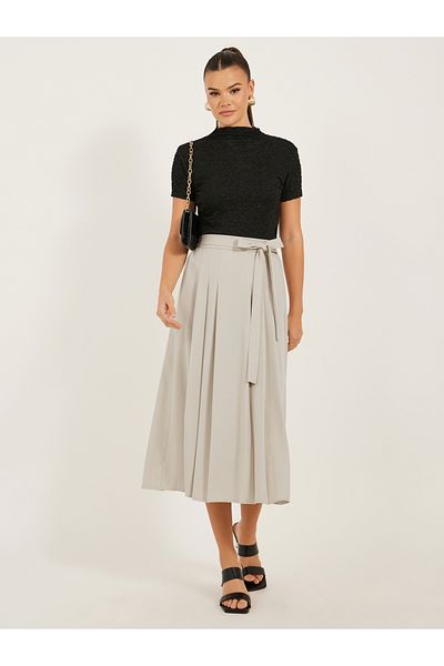 Styli Pleated A-Line Midi Skirt with Tie-Up Detail