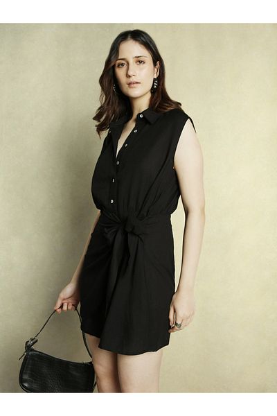 Dennis Lingo By Styli Sleeveless A-Line Shirt Mini Dress
