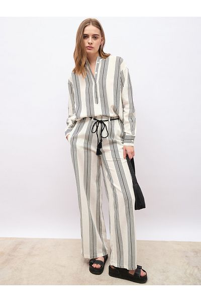 Styli Striped Oversized Shirt and Wide Leg Trousers Set