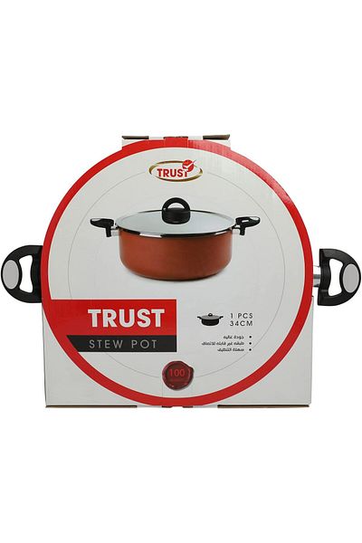 Trust Pro Non Stick Stew Pot with 2 Layered Aluminium Coating, 34 cm, Brown