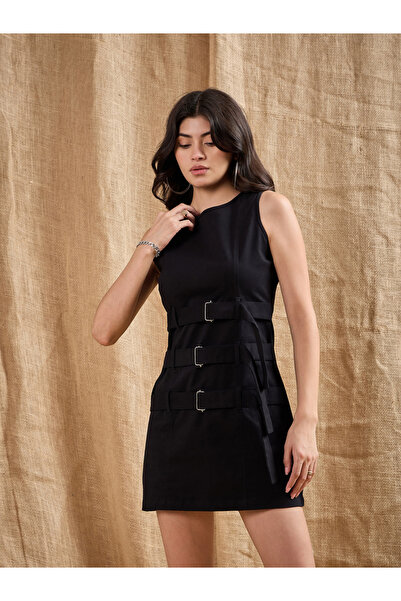 Sassafras By Styli Belt Detail Sleeveless Sheath Mini Dress