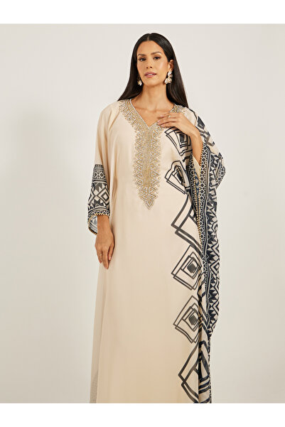 Maxim Creation By Styli Printed Embroidered V-Neck A-Line Georgette Kaftan