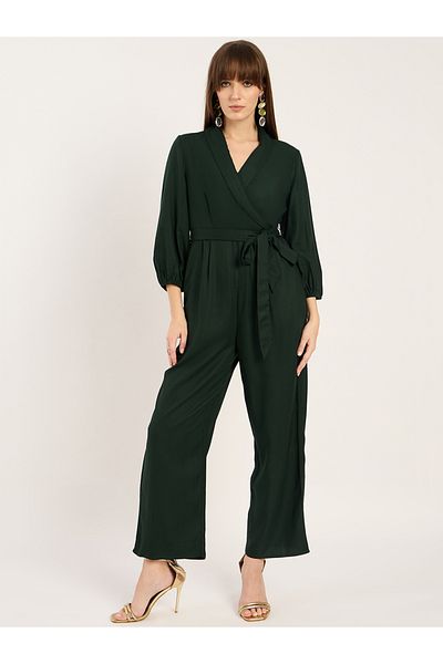 Femmella By Styli Balloon Sleeve Lapel Detail Jumpsuit with Waist Tie-Up