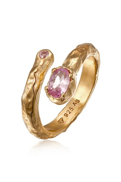 HAZE & GLORY Ring Synthetischer Saphir Pink 925 Sterling Silber vergoldet