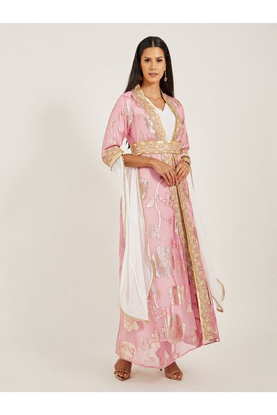 Maxim Creation By Styli Embroidered Belted Kaftan with Inner and Belt Detail