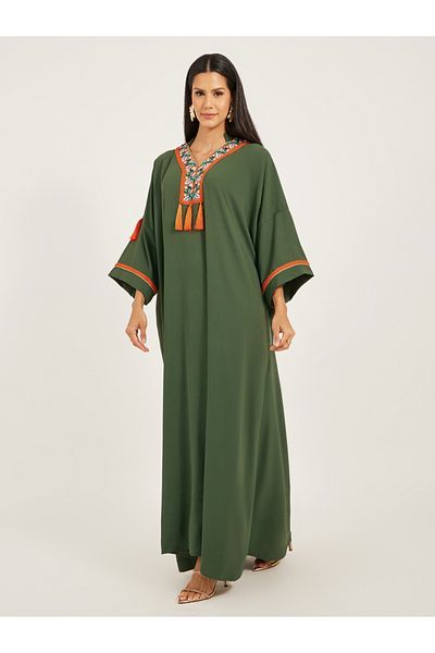 Maxim Creation By Styli Embroidered V-Neck Tasseled A-Line Kaftan