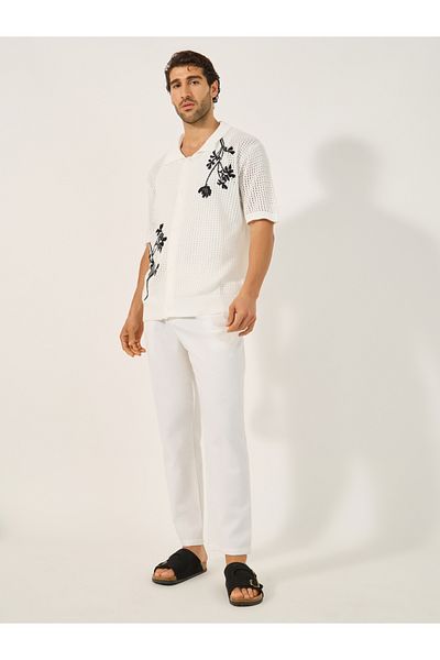 Styli Textured Knitted Embroidered Regular Fit Polo T-Shirt