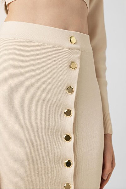 valena Essence Knitwear Button Skirt Suit Ecru