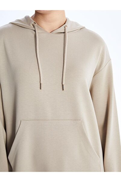 LC Waikiki Kapüşonlu Düz Uzun Kollu Oversize Kadın Tunik (S4)