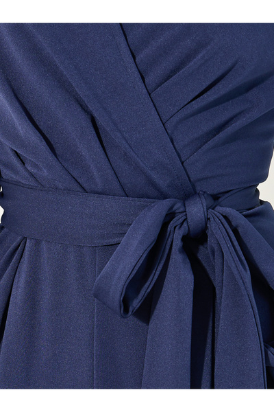 Styli Solid V Neck Long Sleeve Jumpsuit with Waist Tie-Up Detail