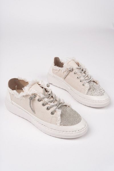 MUGGO Pantofi sport casual pentru femei, cu șireturi, cu strasuri, din denim