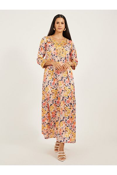 Maxim Creation By Styli Printed Embroidered V-Neck A-Line Kaftan
