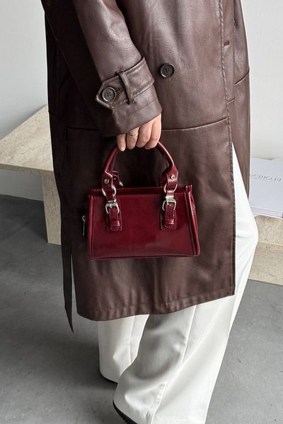 LEONAS Geantă Crossbody Damă - Roșu Claret Alberg cu Accesoriu Curea