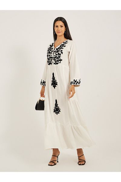 Maxim Creation By Styli Embroidered V-Neck A-Line Tiered Kaftan