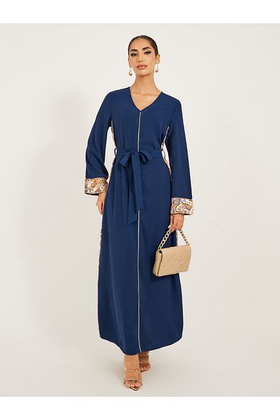 Styli Printed Jalabiya With Cuffed Sleeves