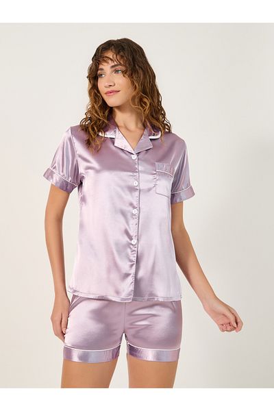 Styli PIPED SATIN POCKET BUTTON THRU SHIRT and SHORT SET