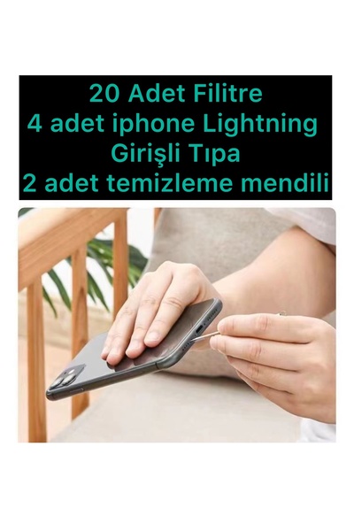 ucuzmi 20 Adet Örgülü Filtre- 4 Adet İphone Şarj Yeri Koruma Tıpası- 2 adet Temizleme Mendili