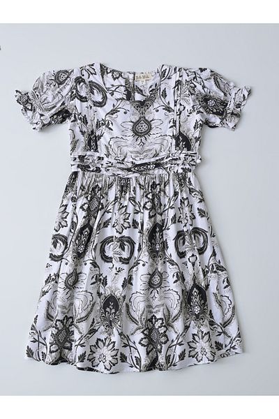 Bella Moda By Styli All-Over Print Fit and Flare Dress with Short Sleeves