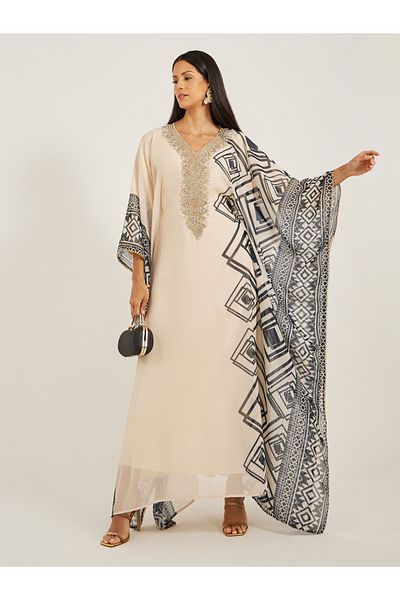 Maxim Creation By Styli Printed Embroidered V-Neck A-Line Georgette Kaftan