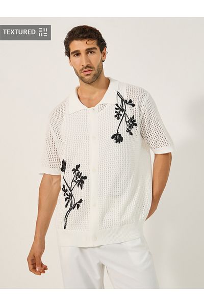 Styli Textured Knitted Embroidered Regular Fit Polo T-Shirt