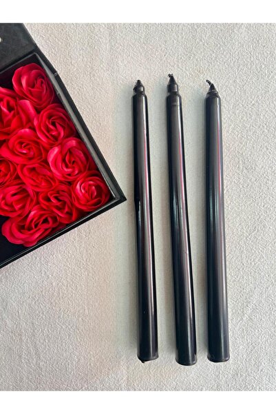 hediyeofisi 3lü Sedefli Siyah Renkli Şamdan Mumu