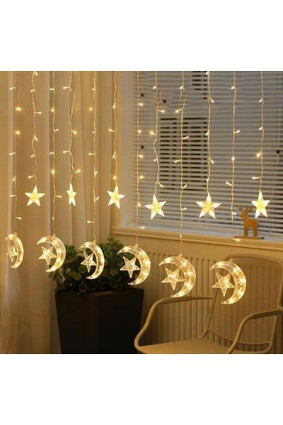 Generic زينة رمضان ستارة ليد نجمة وهلال لون اصفر