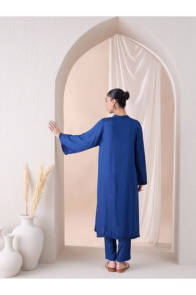 Femmella By Styli Fringe Hem Button Detail Kurta with Straight Pant Co-Ords