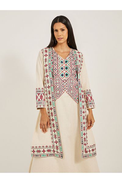 Maxim Creation By Styli Embroidered V-Neck A-Line Kaftan