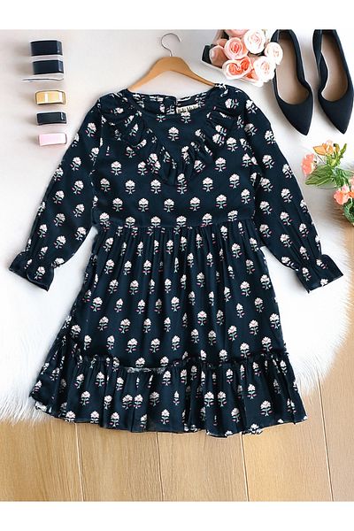 Bella Moda By Styli Floral Print Round Neck Tiered Dress