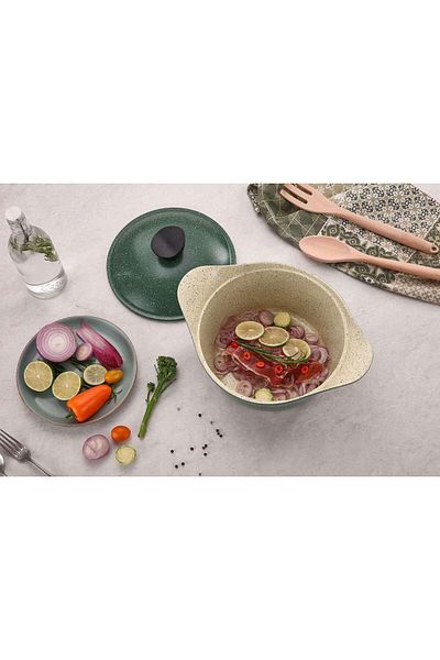 Lahoya 24cm cooking pot/stockpot/casserole kale green marble nonstick coating multi colour (80124kg)