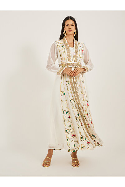 Maxim Creation By Styli Printed Embroidered Kaftan with Belt Detail